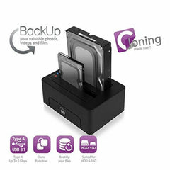 Dual Dock Station Ewent AAACET0186 Dual 2.5"-3.5" USB 3.1 ABS Black