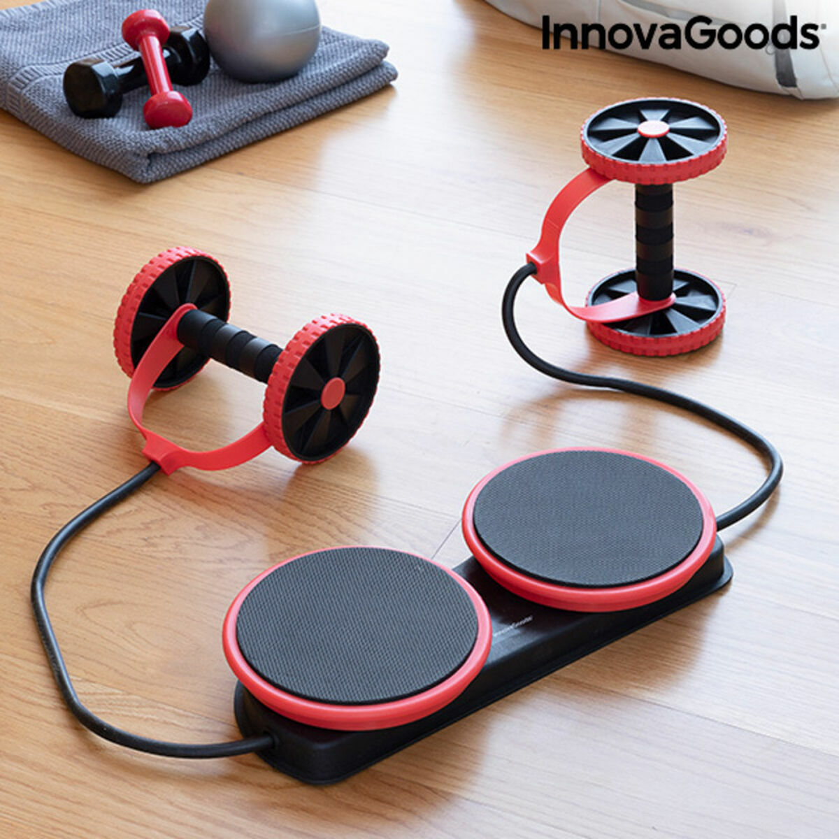 Abdominal Roller with Rotating Discs, Elastic Bands and Exercise Guide InnovaGoods Twabanarm (Refurbished B)
