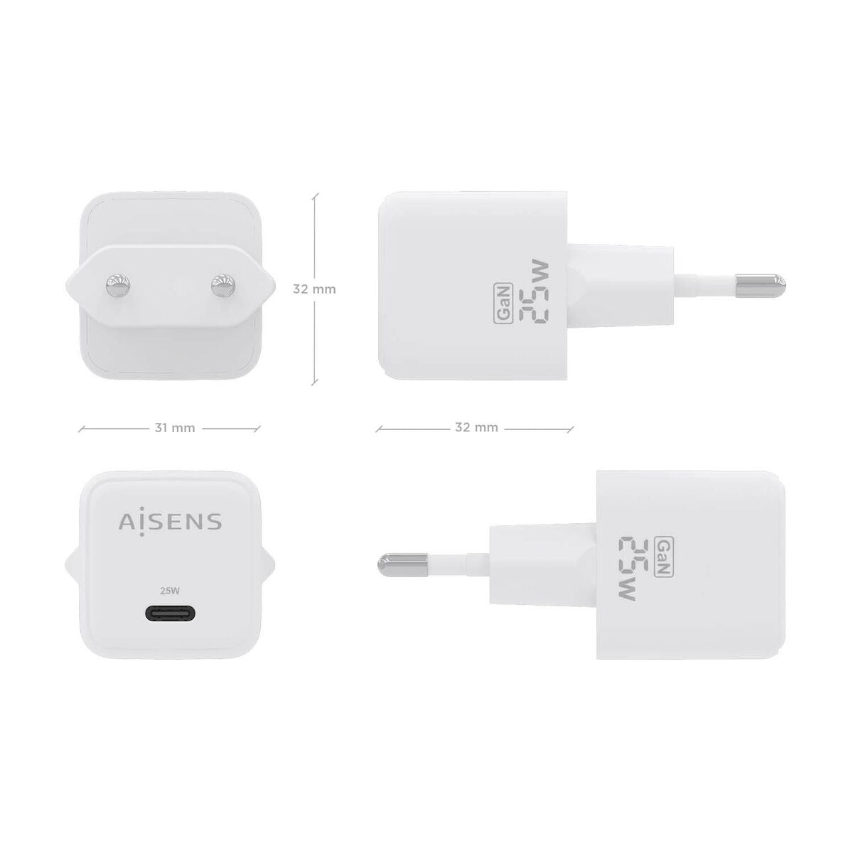 Wall Charger Aisens ASCH-25W1P012-W White 25 W (1 Unit)