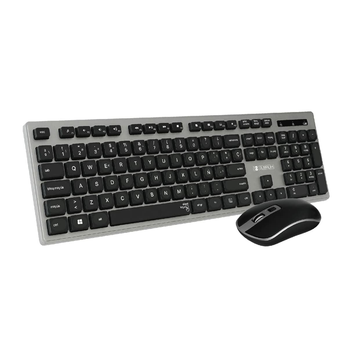 Keyboard and Wireless Mouse Subblim Black Grey Spanish Qwerty