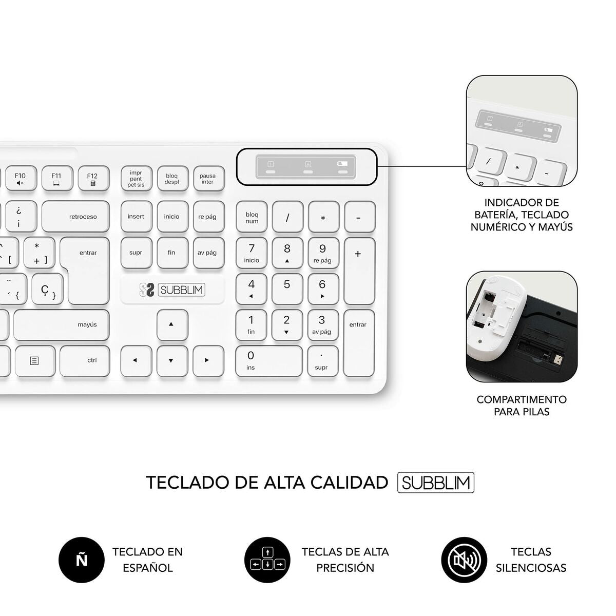 Keyboard and Wireless Mouse Subblim BUSINESS SLIM White